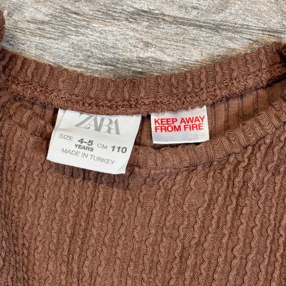 Zara Ribbed Light Brown Babydoll Top Girls 4-5Y - Picture 4 of 4